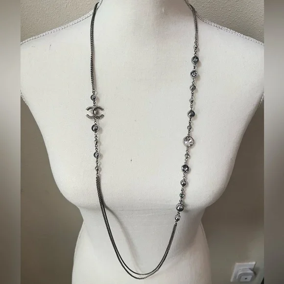 Chanel Crystal & Resin Bead CC Station Necklace